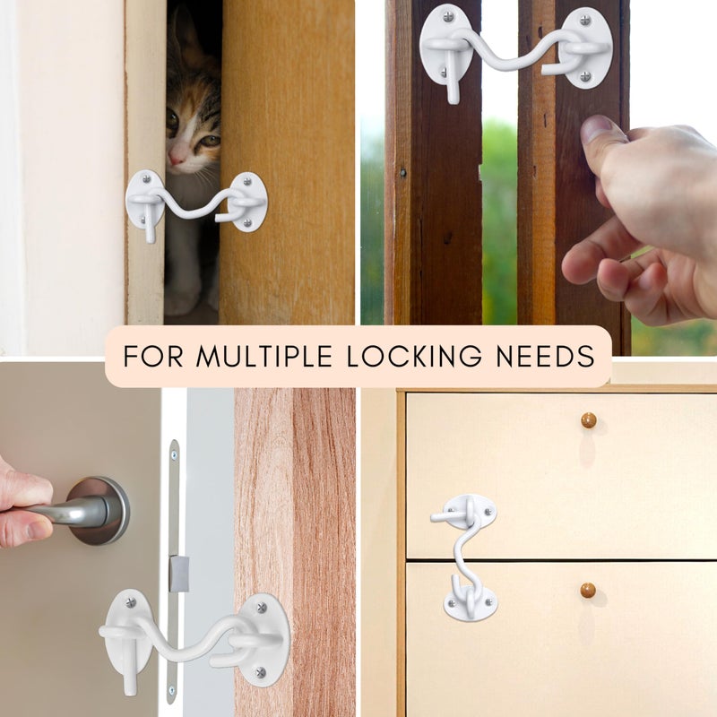Eco-Fused 3-inch Heavy Duty Hook and Eye Latch - 2X Barn Door Lock (White)  8X Mounting Screws - Powder Coated Stainless Steel Hooks for Door  Windows  Sheds  Fences  Gates  Closets  Cabinets - Image 5